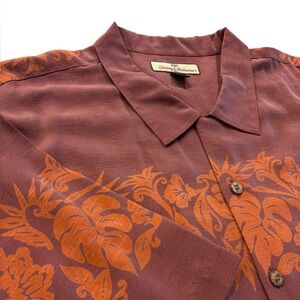 Tommy Bahama Men's XXL Rust Red Tropical Floral Textured Silk Button Down Shirt